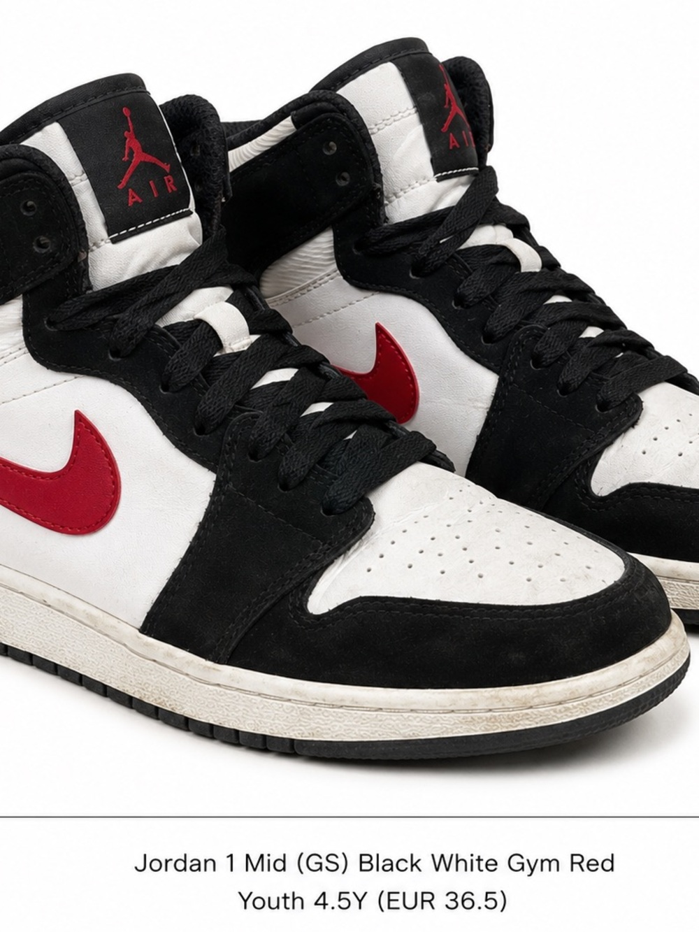 Nike Air Jordan 1 Mid GS Black White Gym Red Youth 4.5Y - Picture 3 of 10